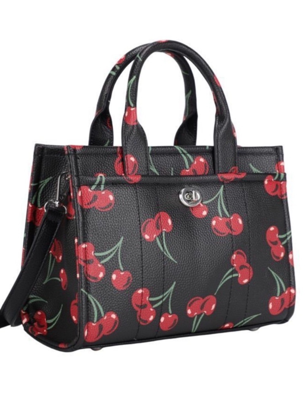 Black Cherry Print Tote Bag - Stylish Everyday Handbag